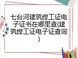 七台河建筑焊工证电子证书在哪里查(建筑焊工证电子证查询)