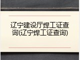辽宁建设厅焊工证查询(辽宁焊工证查询)