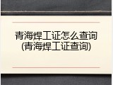 青海焊工证怎么查询(青海焊工证查询)