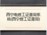 西宁电焊工证查询系统(西宁焊工证查询)