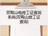 双鸭山电焊工证查询系统(双鸭山焊工证查询)